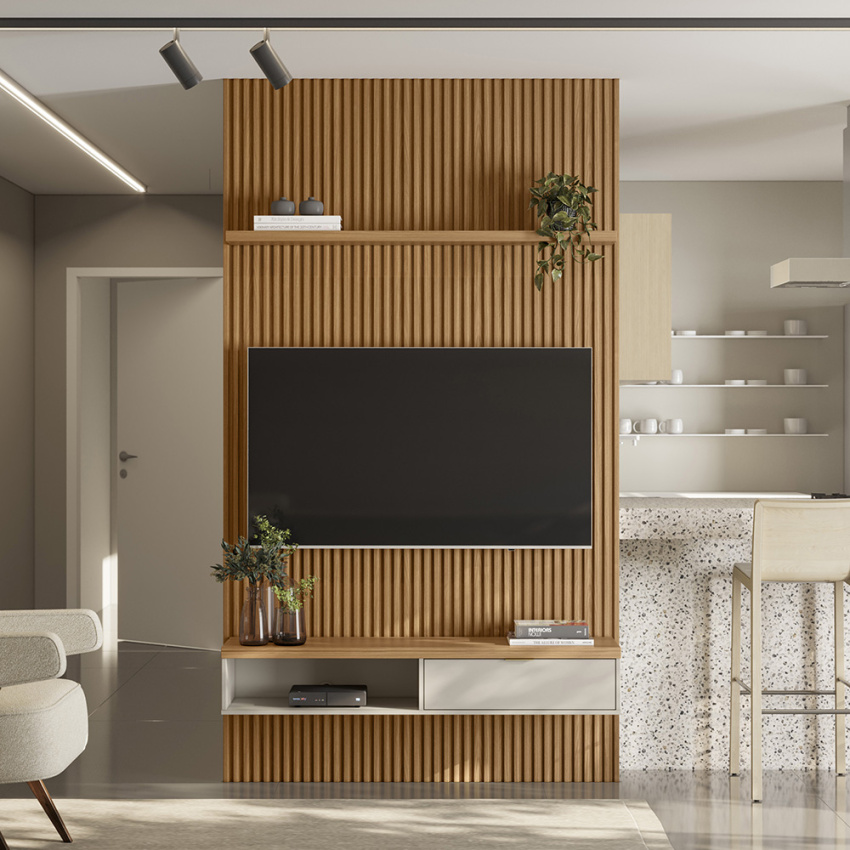 PAINEL RIPADO MODULAR 1.4 (2500MM) + NICHO 1.4 + PRATELEIRA 1.4