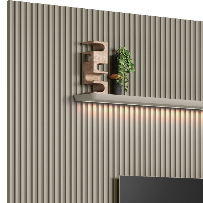 PAINEL RIPADO MODULAR 1.4 + NICHO CURVO 1.4 + PRATELEIRA CURVA 1.4