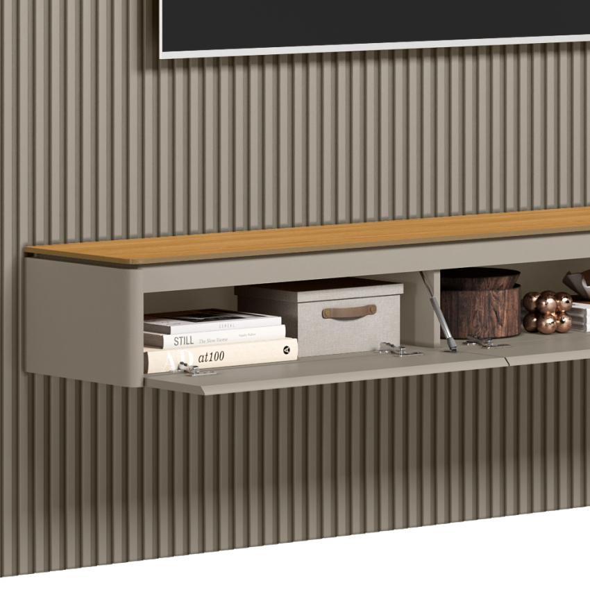 PAINEL RIPADO MODULAR 1.8 + NICHO CURVO 1.4 + PRATELEIRA CURVA 1.4