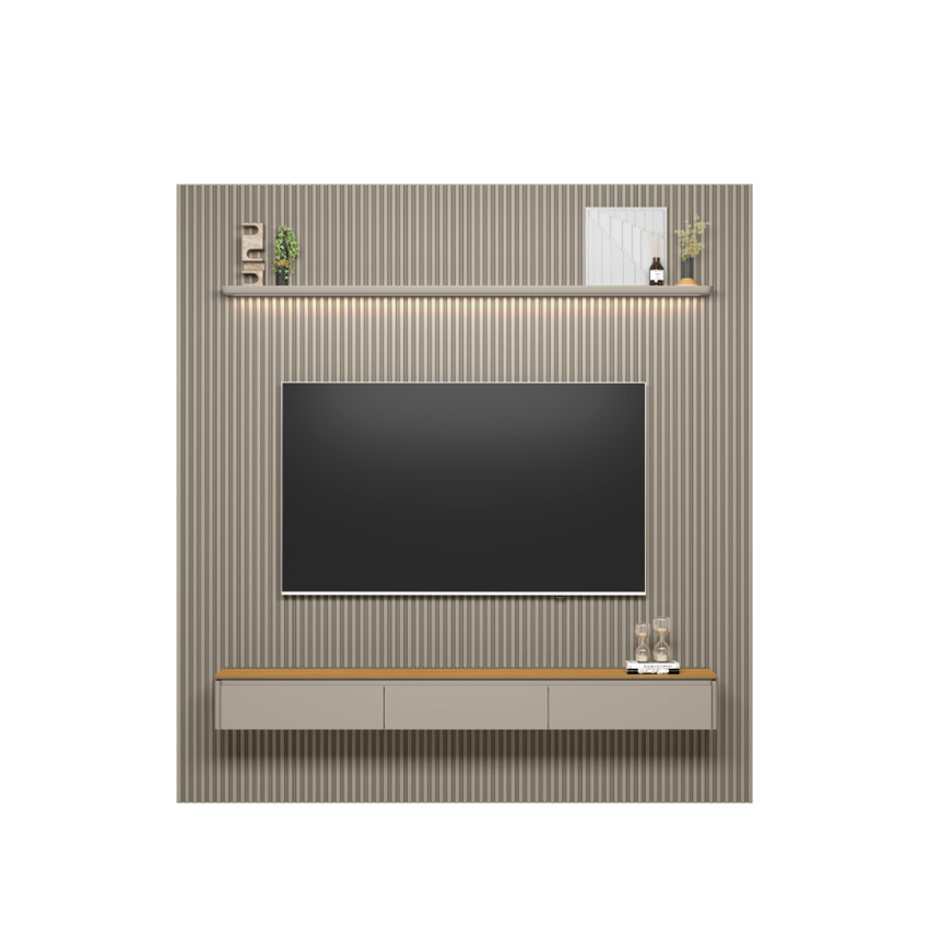 PAINEL RIPADO MODULAR 2.6 + NICHO CURVO 2.2 + PRATELEIRA CURVA 2.2