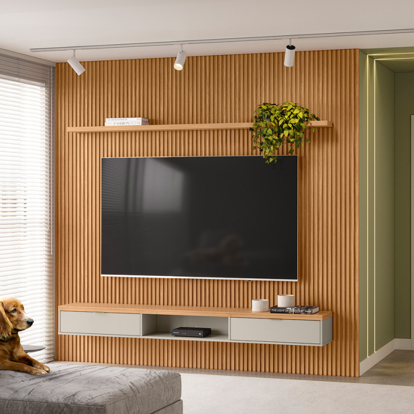 PAINEL RIPADO MODULAR 2.6 (2500MM) + NICHO 2.2 + PRATELEIRA 2.2