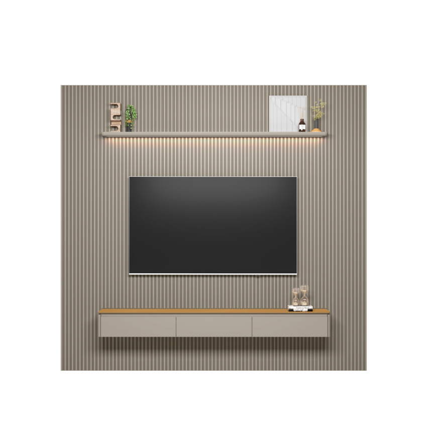 PAINEL RIPADO MODULAR 3.0 + NICHO CURVO 2.2 + PRATELEIRA CURVA 2.2